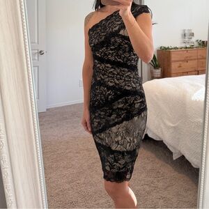 Bebe Lace One Shoulder Dress Medium